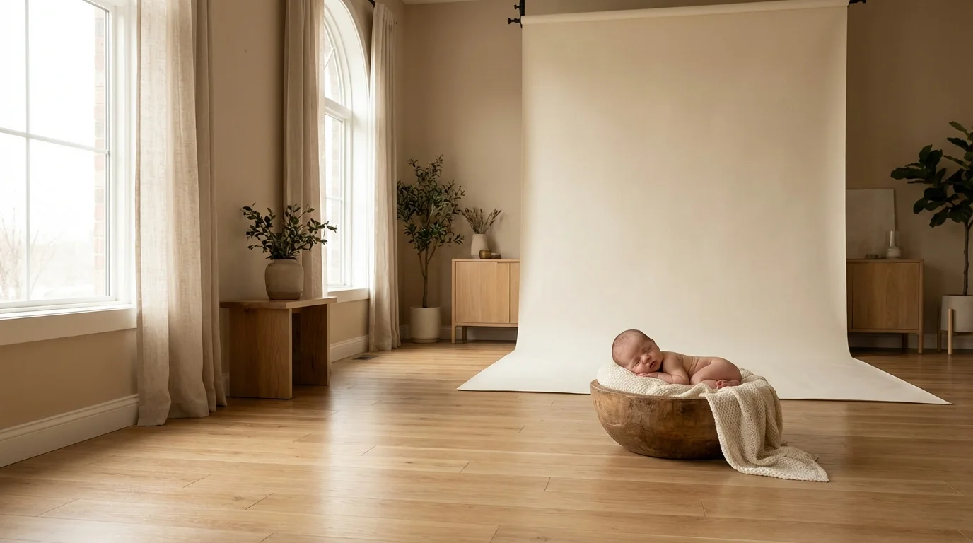 Newborn baby liggend in studio bij FotoAteljee Caroline in Vichte